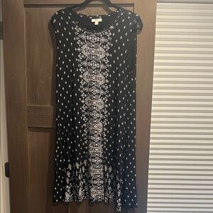 Style & Co. Black Midi Dress with White Medallion Print